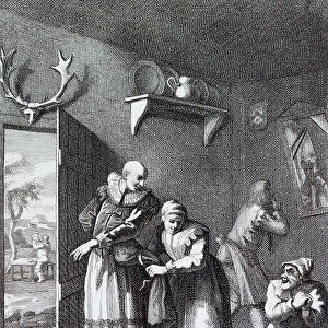 The Curate and the Barber Disguising Themselves to convey Don Quixote Home. by William Hogarth