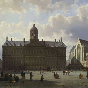 Dam Square with the Royal Palace, Amsterdam, 1855 (oil on panel)