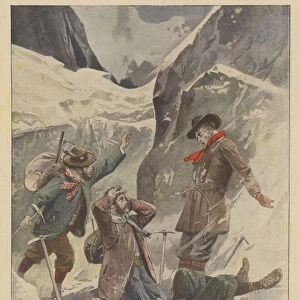 Death of two climbers on Mont Blanc (colour litho)