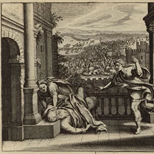 Death of Eli after the Philistines capture the Ark of the Covenant from the Israelites (engraving)