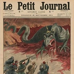 Death to the monster, front cover illustration from Le Petit Journal, supplement illustre, 20th September 1914 (colour litho)