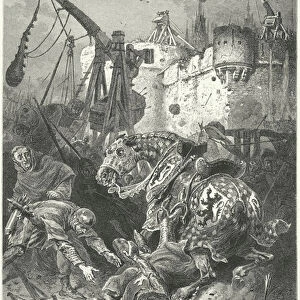 The death of Simon de Montfort at the Siege of Toulouse, 1218 (engraving)