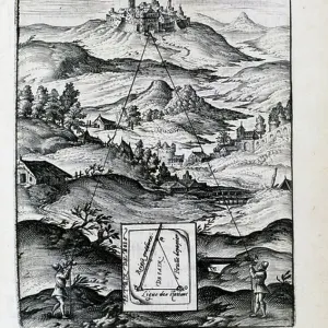 Declaration de l'usage du graphometre (essay on trigonometry), by Philippe Danfrie (1532-1606), etching on copper and wood, Paris, 1597 Declaration de l'usage du graphometre (essay on trigonometry), by Philippe Danfrie (1532-1606), etching on copper and wood, Paris, 1597