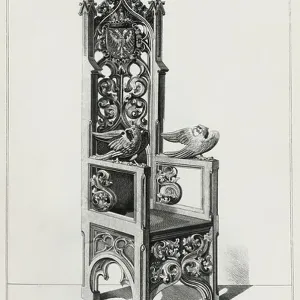 Decorations for Gothic throne, Table XCIII from Collection of architectural ornaments of middle-ages in Byzantine and Gothic styles, 1859, by Carl Alexander Heideloff (1789-1865), published by Giovanni Brizeghel, Venice, Italy, 19th century