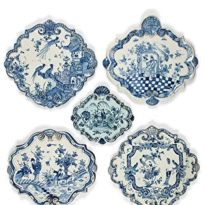 Delft chinoiseries shaped lozenge plaques, late 17th - early 18th century (faience)