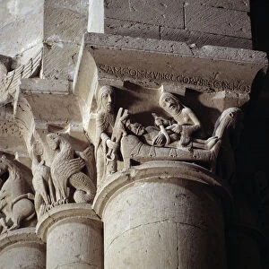 Delilah cutting Samsons hair (carved capital of the transept)