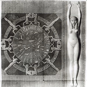 Dendera Zodiac, engraved in 1802 (engraving) (b / w photo)