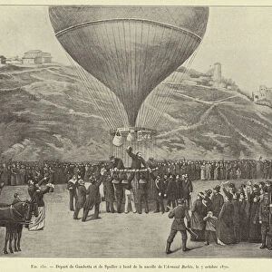 Depart de Gambetta et de Spuller a bord de la nacelle de l Armand Barbes, le 7 octobre 1870 (engraving)