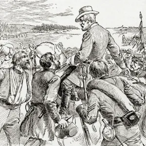 The departure of General Robert E. Lee from his soldiers prior to his surrender to General Ulysses Grant in 1865 at the end of the American Civil War. Robert Edward Lee, 1807 - 1870, Commander of the Confederate Army of Northern Virginia