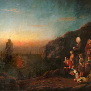 Departure of the Mayflower in 1620 (oil on canvas)