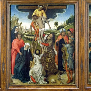 The Deposition, flanked by (L) Adam and Eve Mourning Abel and (R) Joseph