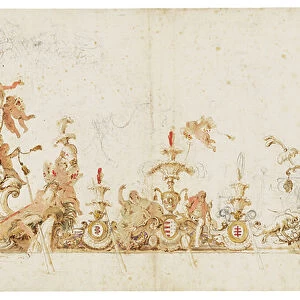 Design for a Ceremonial Gondola Representing the Triumph of Poland, 1740 (black chalk, pen and brown ink and wash, with watercolor)