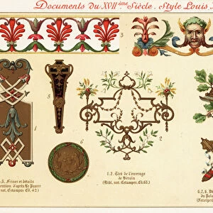 Design elements from the rococo era of Louis XIV, 17th century. 1890 (Chromolithograph)