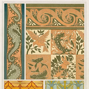 Designs for wallpaper borders and Cermaic Tiles: "Seahorses and Seaweed", "Dragonflies and Iris", "The Four Elements with Lizard Border"and "Butterflies"