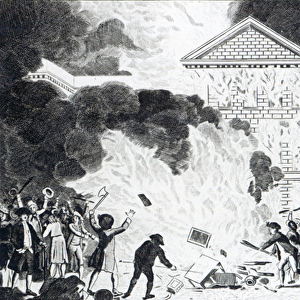 The Devastations occasioned by the Rioters of London firing the New Gaol of Newgate and burning Mr