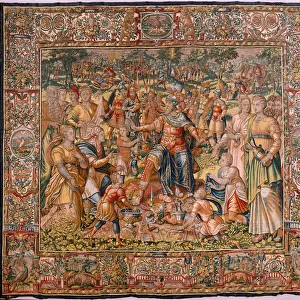 Diocesan museum (Museo Diocesano). Flemish tapestry. Brussels. Atelier Francois Geubels. Series Story of Gideon. The Israelites hand their portion of the booty to Gideon (Los israelitas entregan a Gedeon su parte del botin). Silk and wool