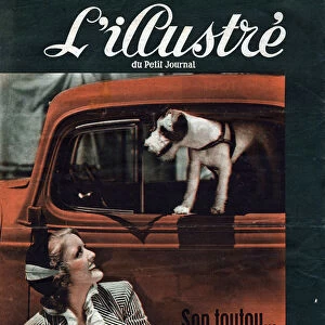 His dog. Fashionable woman of 1936 with her dog (fox terrier or fox-terrier