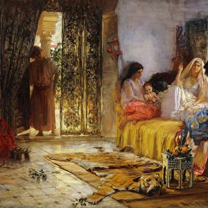 Domestic Interior Scene, (oil on canvas)