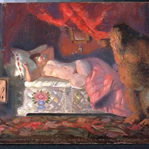 Domovoy jetant un coup d oeil a la femme endormie du marchand de vin (Domovoi Peeping At The Sleeping Merchant Wife). Domovoy, personnage des contes populaires russes