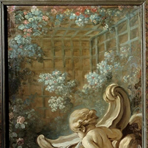 Door panel of the living room Demarteau: fountain with two loves, one of which is lying