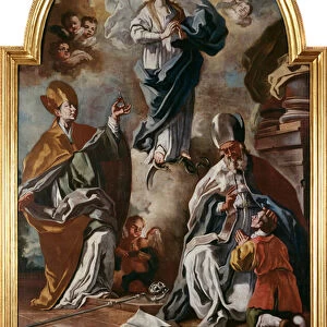 The dove of the Holy Spirit appears above the Virgin with saints (oil on canvas