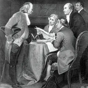 Drafting the Declaration of Independence in 1776, 19th century (engraving)
