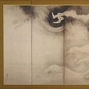 Dragons and Clouds, Edo Period (ink & pink tint on paper)