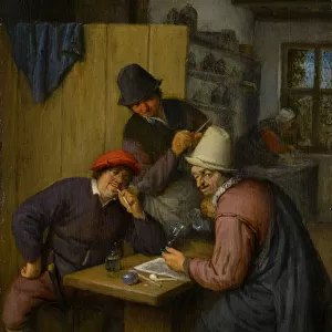 Three Drinking and Smoking Farmers in a Tavern, 1666-67 (oil on wood)