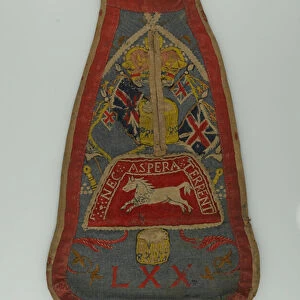 Drummers mitre cap front used as a ladys pocket, 1760 circa (fabric)