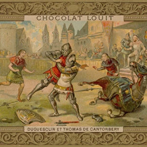 The duel between Bertrand Du Guesclin (c 1320-1380) and Thomas of Canterbury (chromolitho)