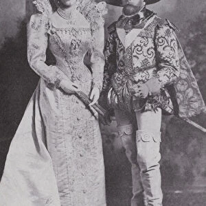 The Duke and Duchess of York, the future King George V and Queen Mary, in Elizabethan costume at a ball at Devonshire House, 1897 (b / w photo)