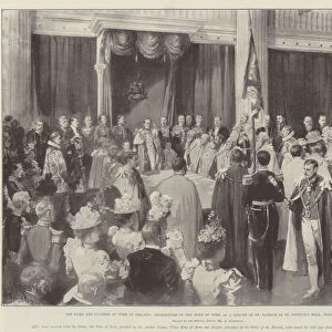 The Duke and Duchess of York in Ireland, Investiture of the Duke of York as a Knight of St Patrick in St Patricks Hall, Dublin Castle (litho)