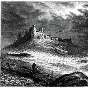 Dunstanburgh Castle on the coast of Northumberland (engraving)