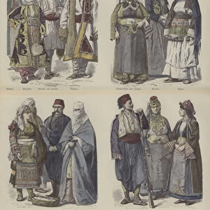 Eastern European costumes (coloured engraving)