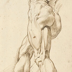 An ecorche study of the legs of a male nude, with a subsidiary study of the right leg