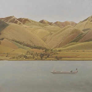 Edge of Abruzzi: Boat with Three People on a Lake, 1924-30 (oil on canvas)