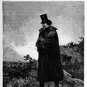 Edmond Dantes, the Count of Monte-Cristo leaving Paris - Engraving by Riou
