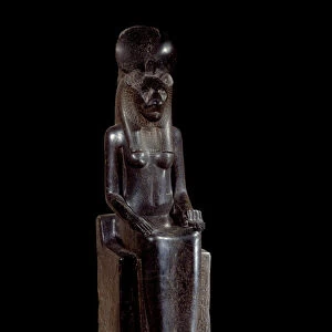 Egyptian antiquite: black granite statue of the deity with the head of a lioness Sekhmet