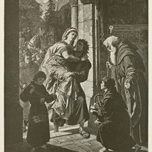 Ekkehard bringing Frau Hadwig into the convent (engraving)