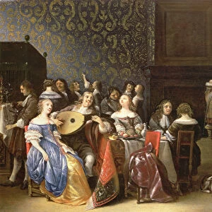 Elegant company merrymaking in an interior (panel)
