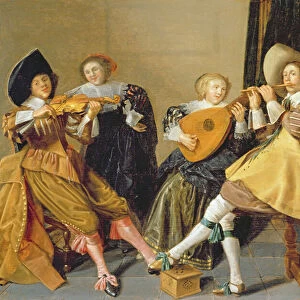 An Elegant Company Playing Music in an Interior (oil on panel)