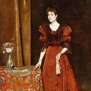 Elegant Lady Holding a Fan, 1893 (oil on canvas)