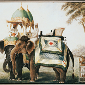 Elephants with their mahout, c. 1815 (pencil & w / c heightened with white one paper)