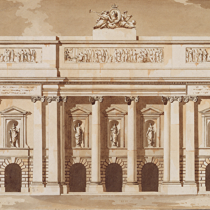 Elevation for the West Front of Parliament House, Dublin, c. 1787 (pen and brush with brown ink
