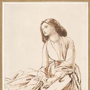 Elizabeth Siddal, seated on the ground (pen, sepia and wash on paper)
