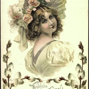 Embossage de félicitations Pâques, noble dame, bibouleau.