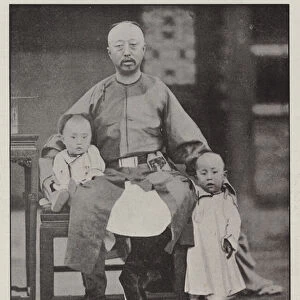 The Emperor of China with his father, Yixuan (Prince Chun) (b / w photo)