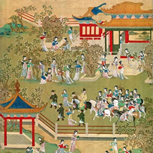Emperor Yang Ti (581-618) strolling in his gardens with his wives