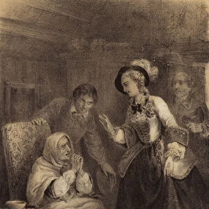 Empress Maria Theresa of Austria visiting a housebound poor woman (litho)