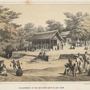 Encampment of the Exploring Party in Lew Chew, 1855 (colour litho)
